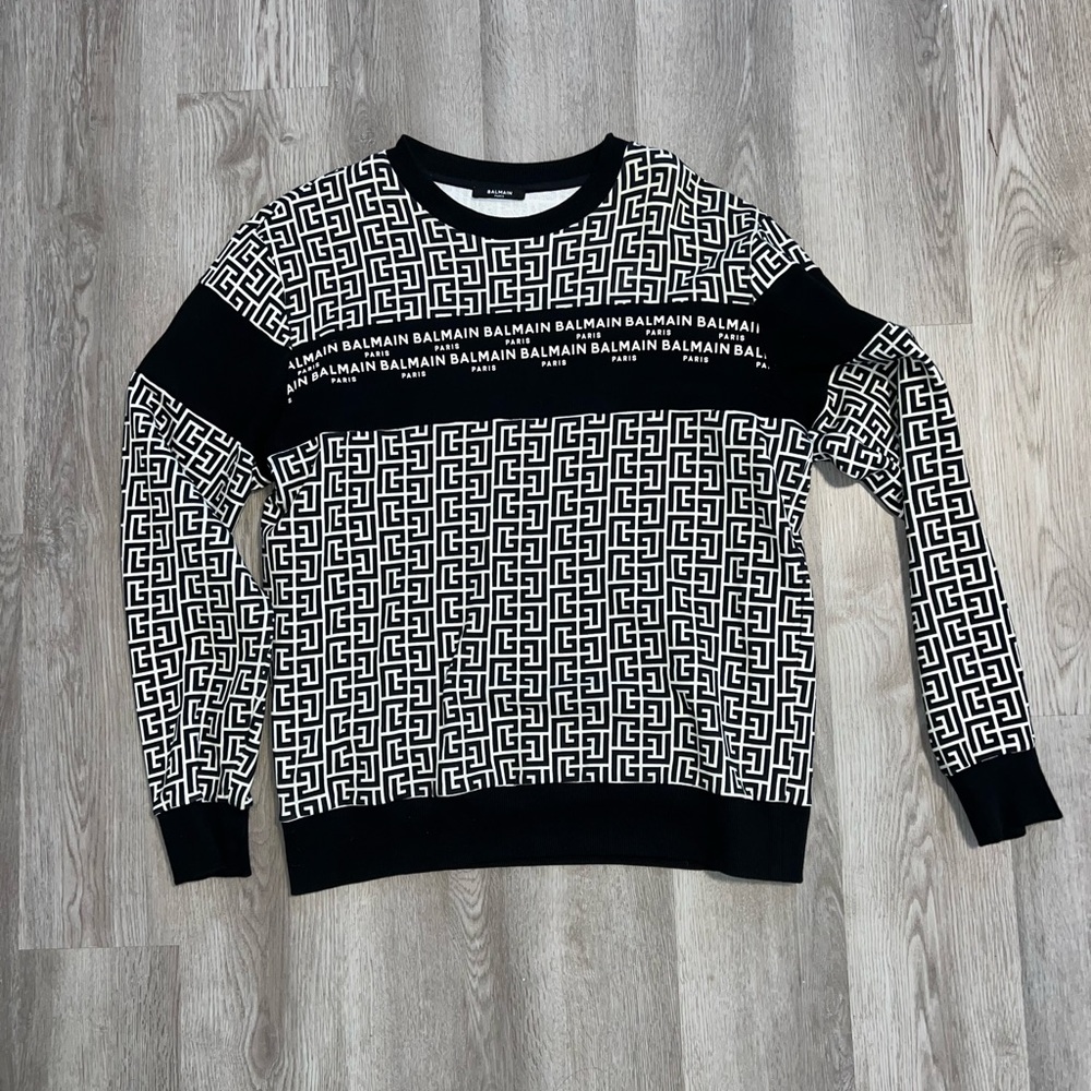 Balmain Black and White Crewneck Sweater